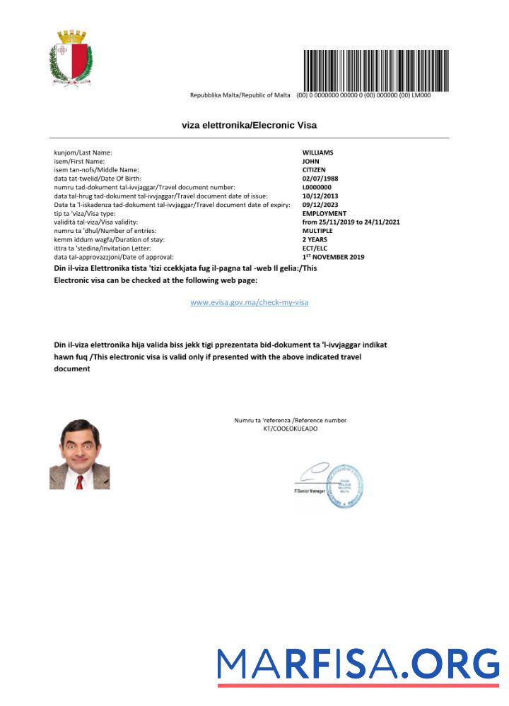 Downloadable Malta e visa in Word and Pdf template